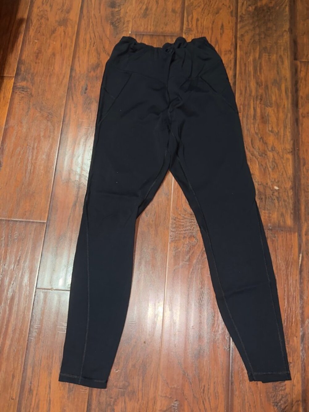 Athleta Womens Black Leggings Size L Drawstring Waist Reflective Ankle Detail